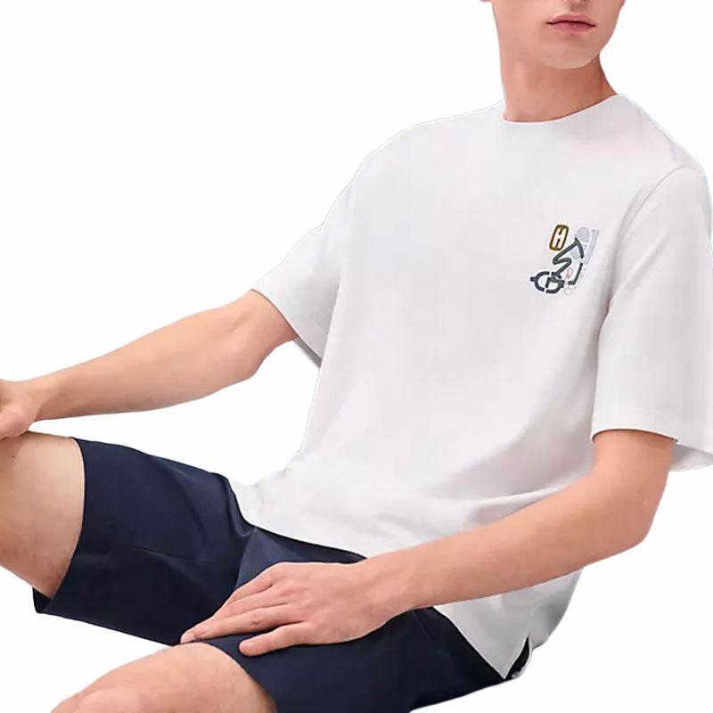 Shop HERMES SS25 Musim Bunga Panas Baju T-Shirt Crewneck Kapas Putih. H557930HA90