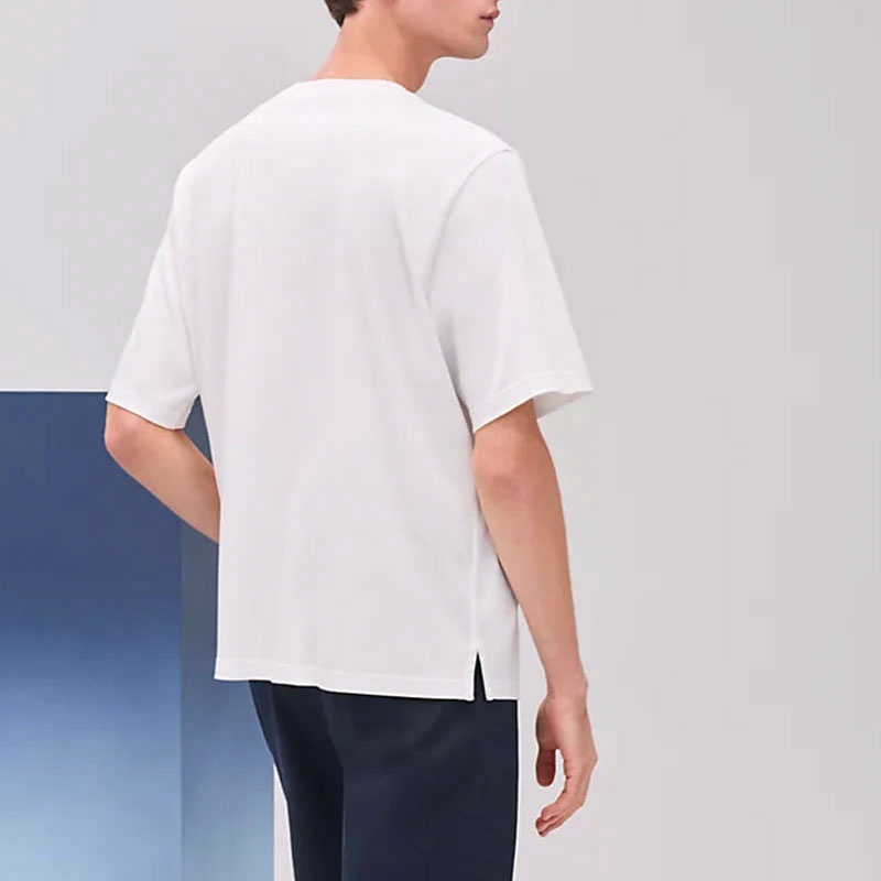 Purchase HERMES SS25 Musim Bunga Panas Baju T-Shirt Crewneck Kapas Putih. H557930HA90