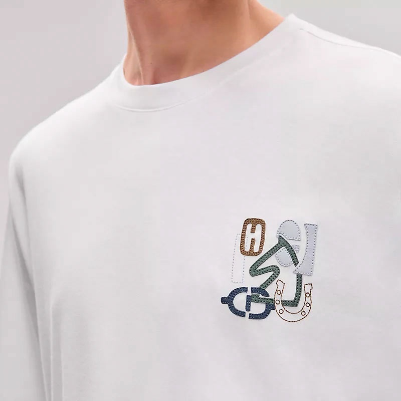 Details for HERMES SS25 Musim Bunga Panas Baju T-Shirt Crewneck Kapas Putih. H557930HA90