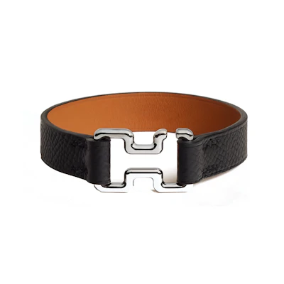 HERMES Stainless Steel Cutout Design Black Bracelet Unisex Couple Style. H500040FJ89T5