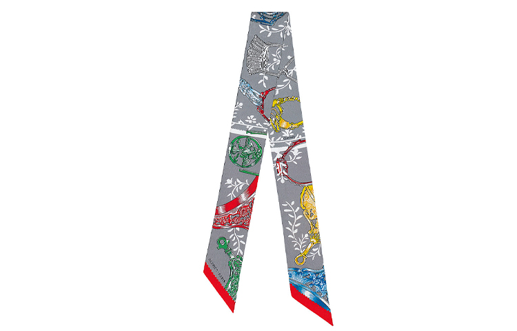 HERMES Stirrup Twilly Mixed Silk Scarf Ribbon Grey H063502S-07 圖 2