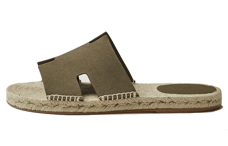 HERMES Suede Goatskin Braided Sandal 'Khaki Green'