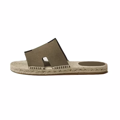 HERMES Suede Goatskin Braided Sandal 'Khaki Green'