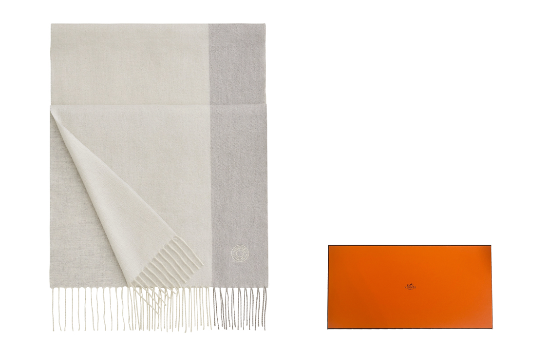 HERMES Summer Block Beige Wool Scarf Unisex Couple Style. H393799T-03 圖 4