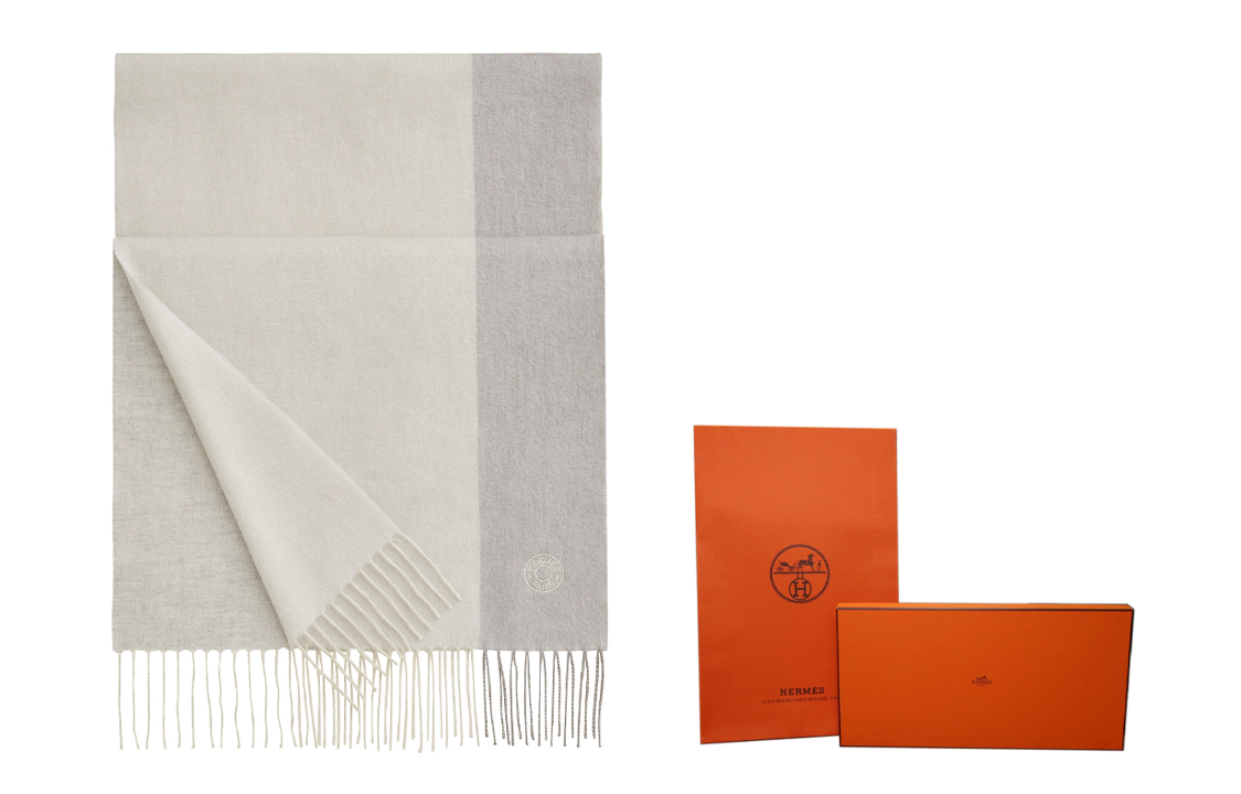 HERMES Summer Block Beige Wool Scarf Unisex Couple Style. H393799T-03 圖 5