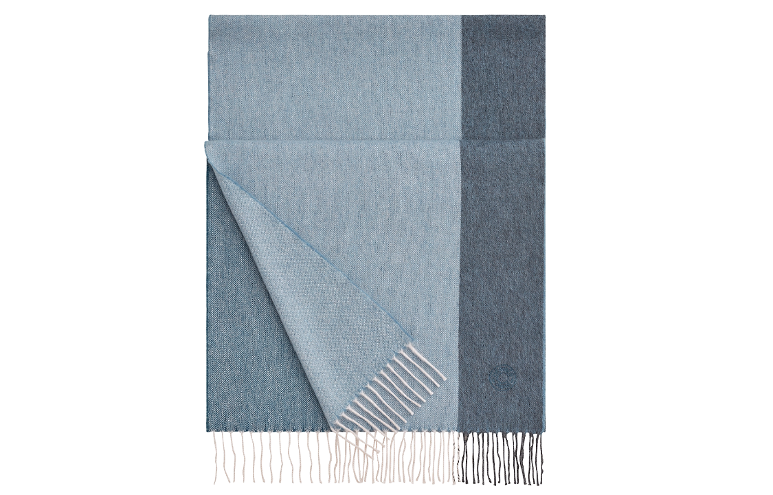 HERMES Summer Block Muffler Cashmere Scarf Blue H393799T-01