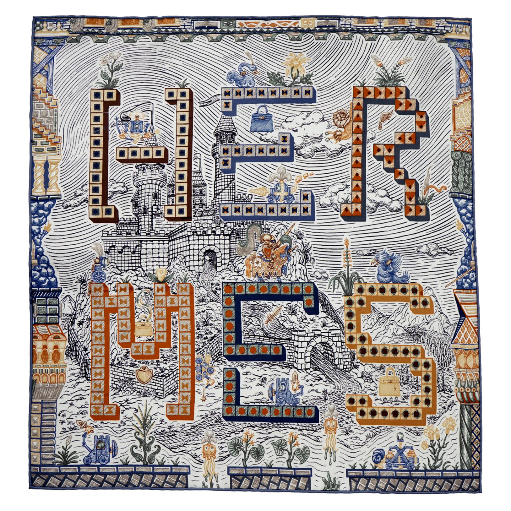 HERMES Super Silk Quest Scarf Unisex Couple's Edition Grey. H894049S 11