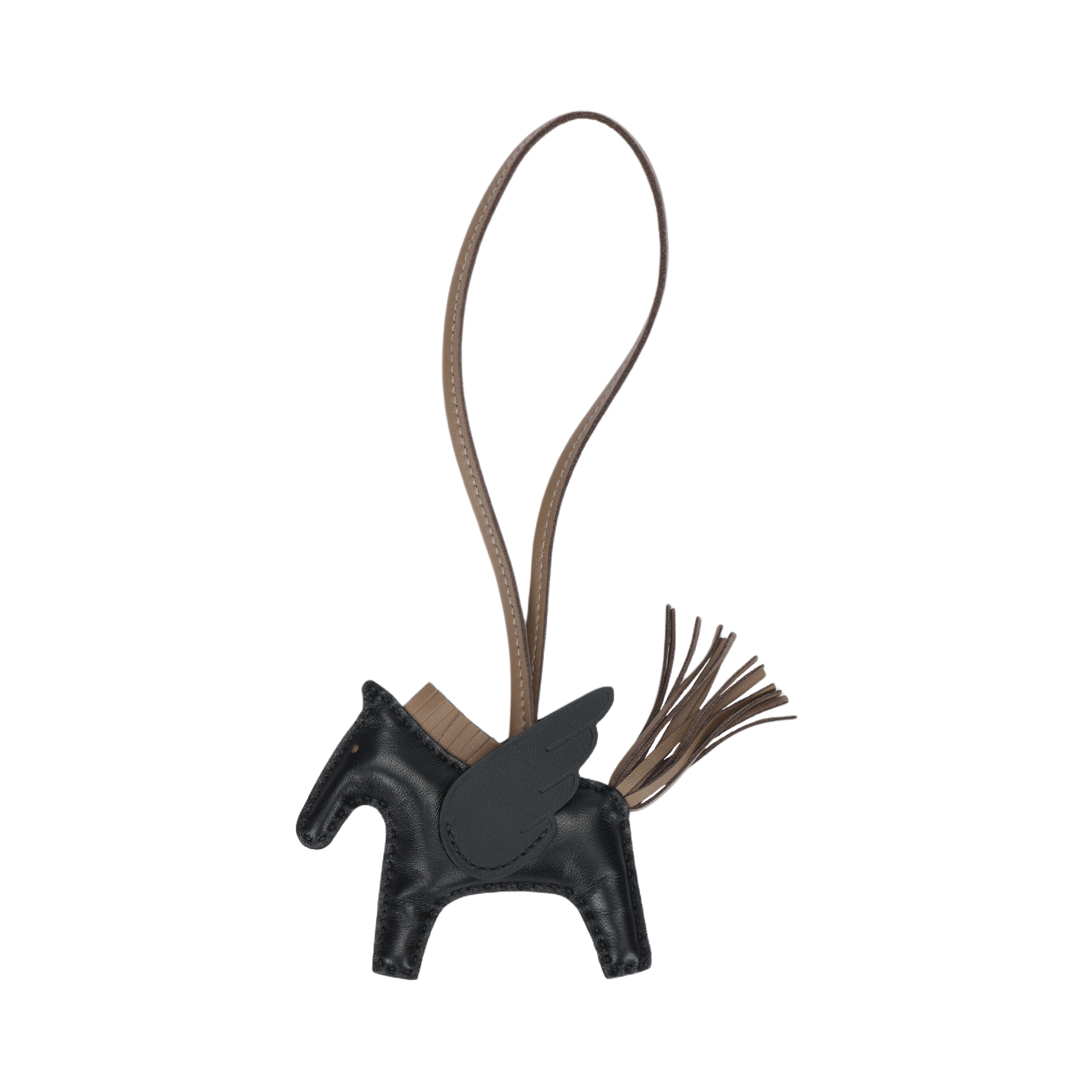 HERMES Swift Pegasus Calfskin Keychain Unisex Black/Elephant Gray. H083010CACT