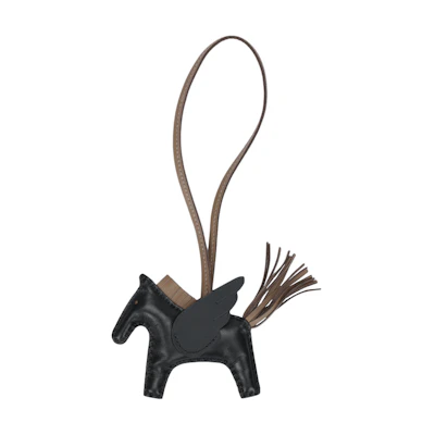 HERMES Swift Pegasus Calfskin Keychain Unisex Black/Elephant Gray. H083010CACT