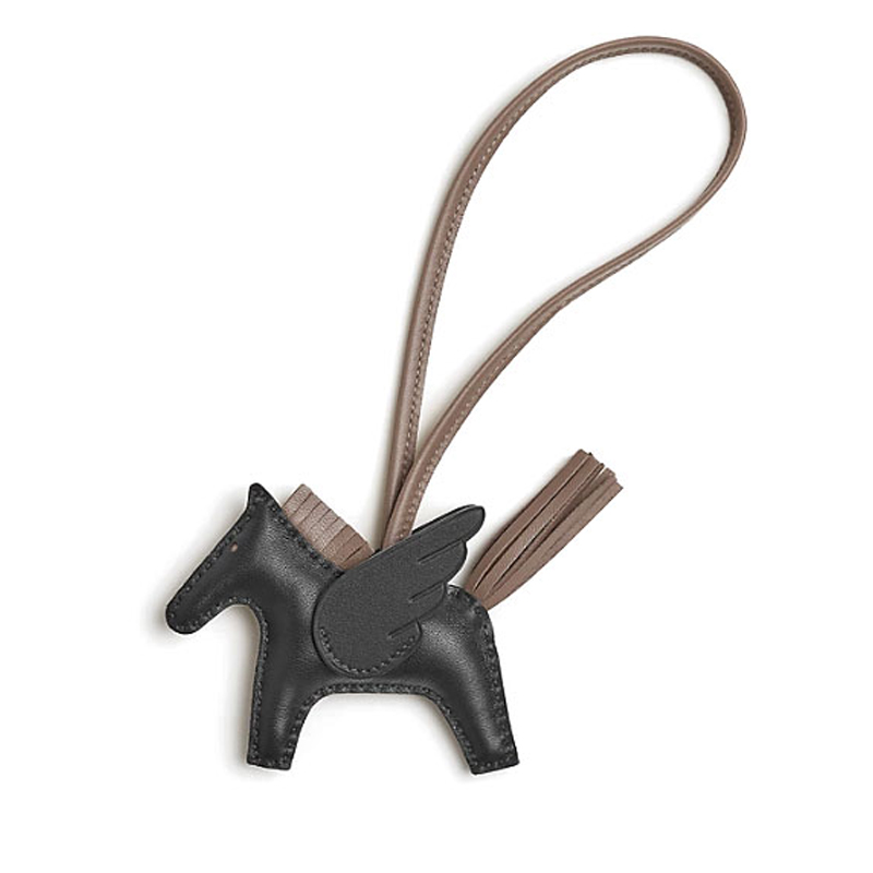 Order HERMES Swift Pegasus Calfskin Keychain Unisex Black/Elephant Gray. H083010CACT