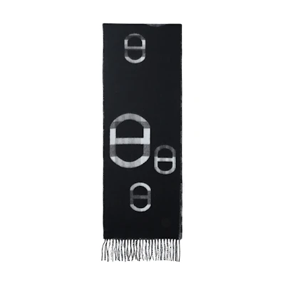 HERMES Tartan Maillons Embroidered Fringed Cashmere Scarf Unisex Black H394068T-02