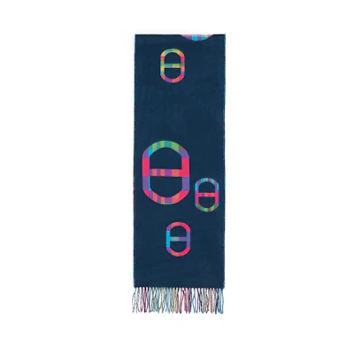 HERMES Tartan Maillons Jacquard Cashmere Scarf Unisex Blue H394068T-03