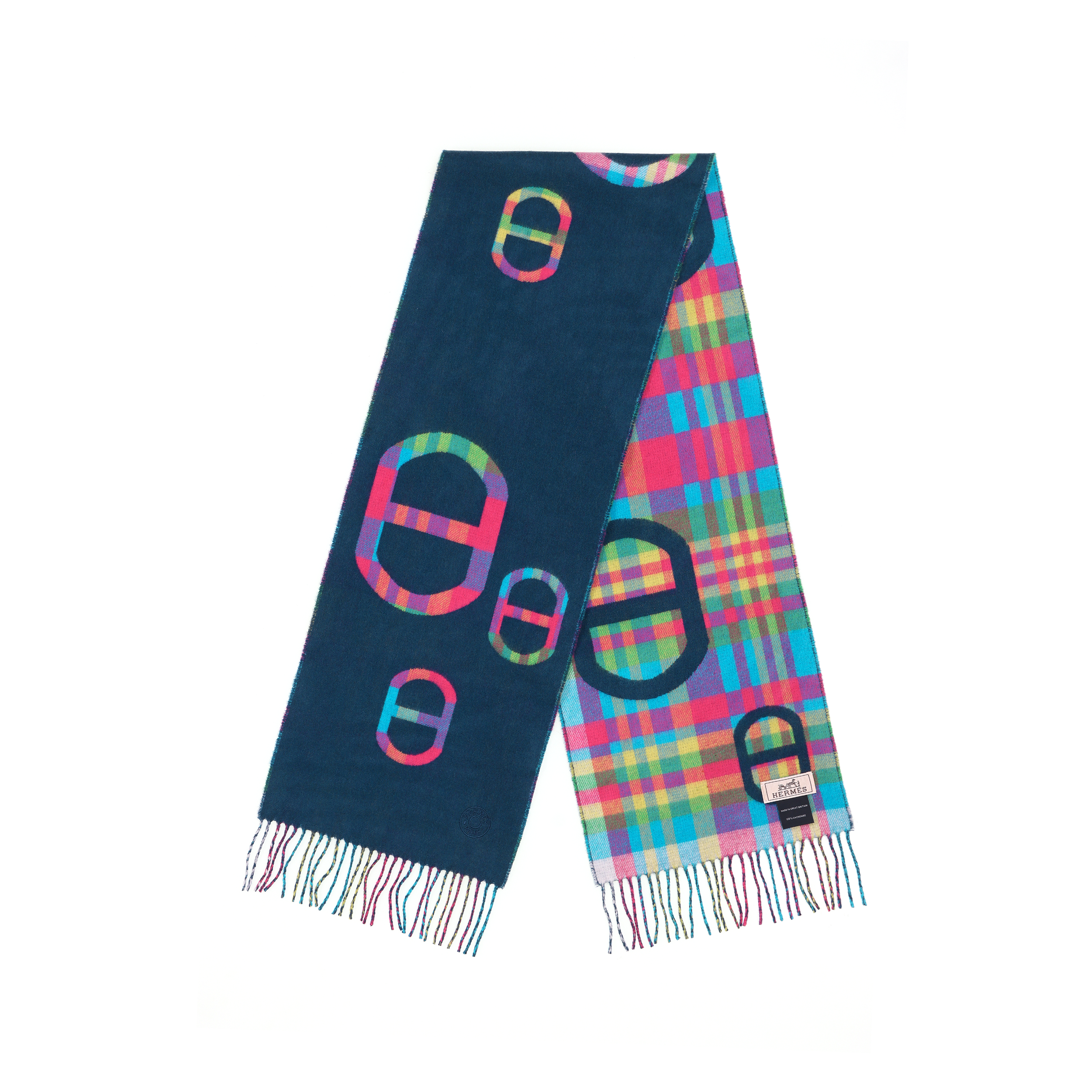 HERMES Tartan Maillons Jacquard Cashmere Scarf Unisex Blue H394068T-03 圖 3