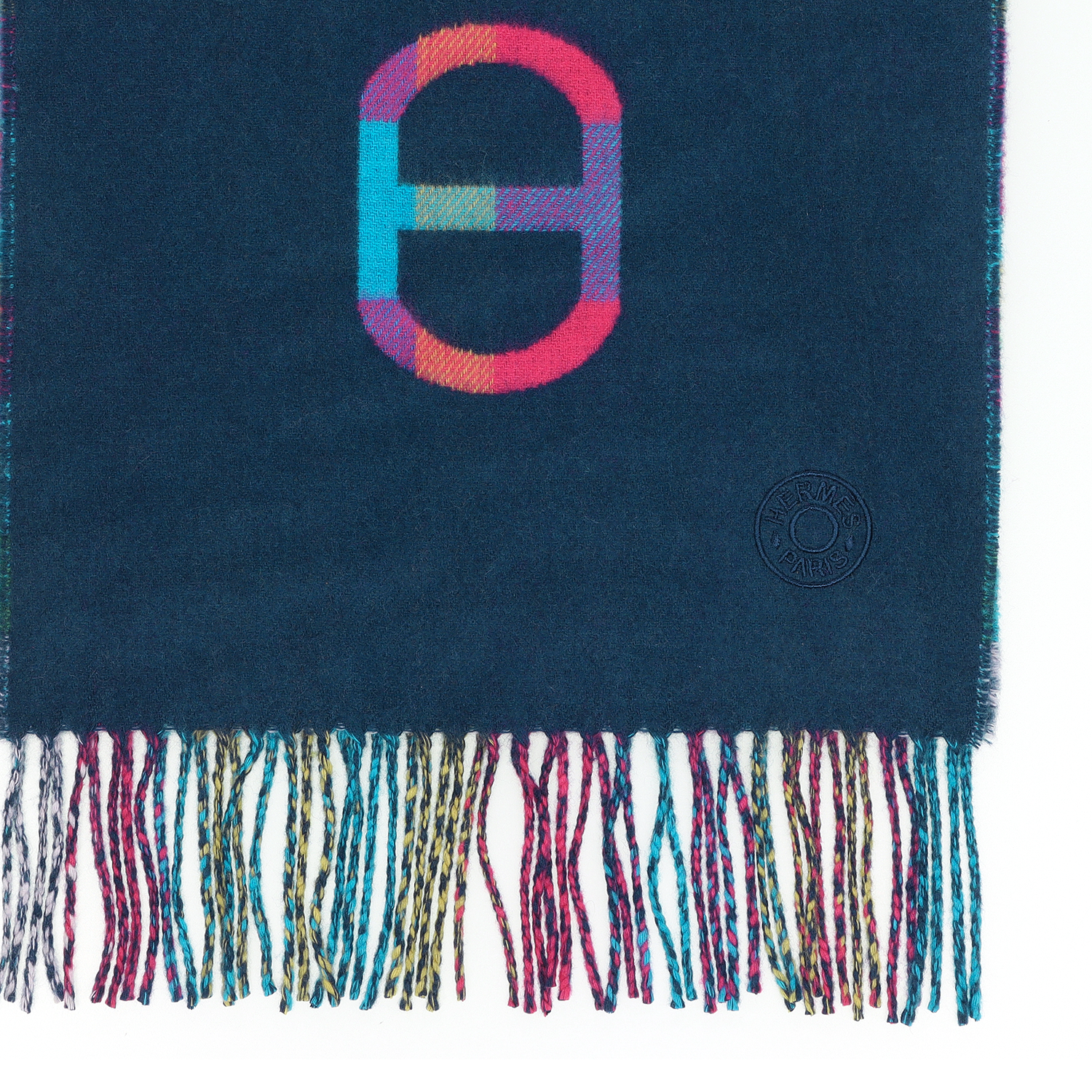 HERMES Tartan Maillons Jacquard Cashmere Scarf Unisex Blue H394068T-03 圖 4