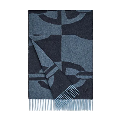 HERMES Tassel Decor Wool Scarf Unisex Couple Style in Blue Color. H394070T 01