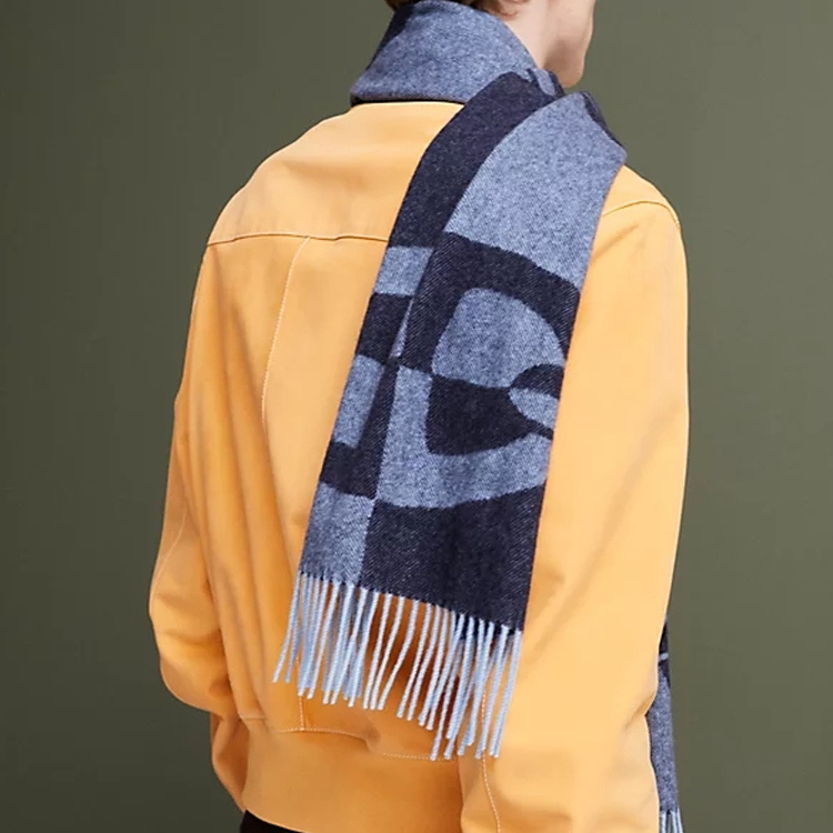 HERMES Tassel Decor Wool Scarf Unisex Couple Style in Blue Color. H394070T 01 圖 3