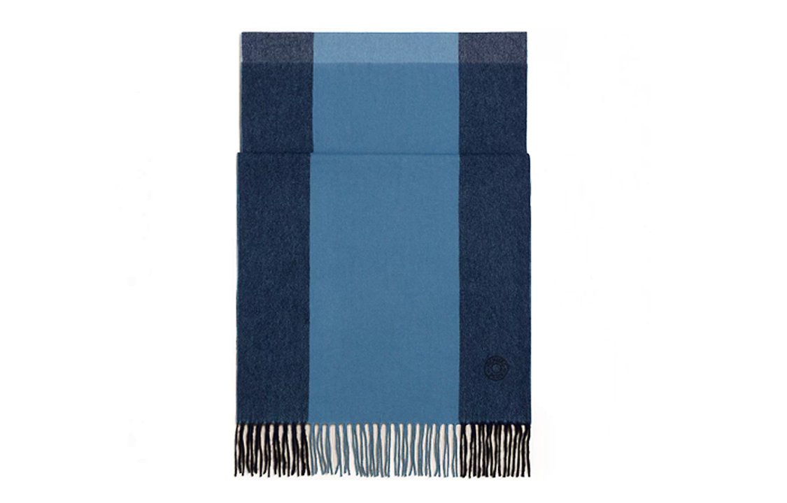 HERMES Tassel Logo Knit Scarf Blue . H393834T-01
