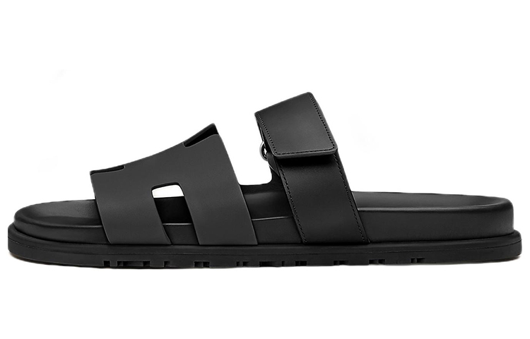 Buy 愛馬仕 小牛皮科技涼鞋 黑色