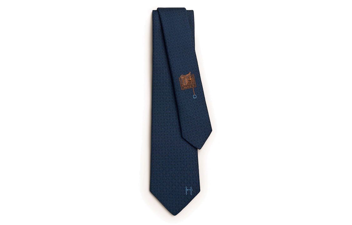 HERMES Terre d'H Solid Texture Tie Unisex Couple Style in Dark Blue. H335877T02
