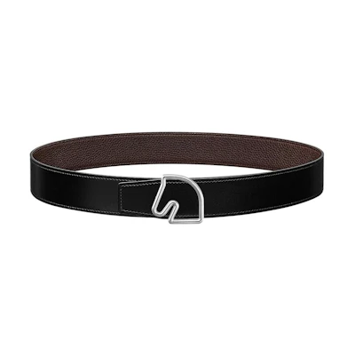 HERMES Tete de Cheval Calfskin Black Belt with Smooth Buckle 3.8cm. H081656CK05-H077971CAAB110