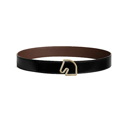 HERMES Tete de Cheval Gold Buckle Black Calfskin Leather Belt 3.8cm Men’s H081656CP2K-H077971CAAB085