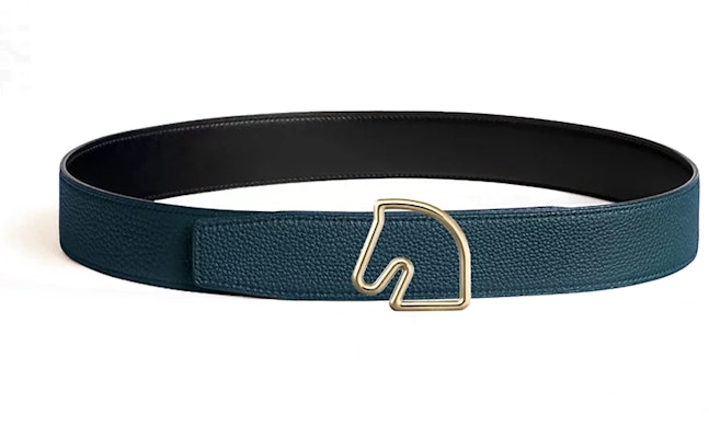 爱马仕金马头扣可调节双面腰带 黑色/蓝色 3.8CM 男士款 H081656CP2K-H077971CAAE085 Lookbook 爱马仕金马头扣可调节双面腰带 黑色/蓝色 3.8CM 男士款 H081656CP2K-H077971CAAE085