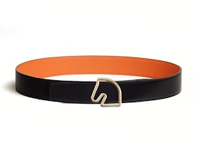 HERMES Tete de Cheval Gold Horse Head Buckle Reversible Belt Black/Orange 3.8cm H081656CP2K-H077971CAAH085 HERMES Tete de Cheval Gold Horse Head Buckle Reversible Belt Black/Orange 3.8cm H081656CP2K-H077971CAAH085