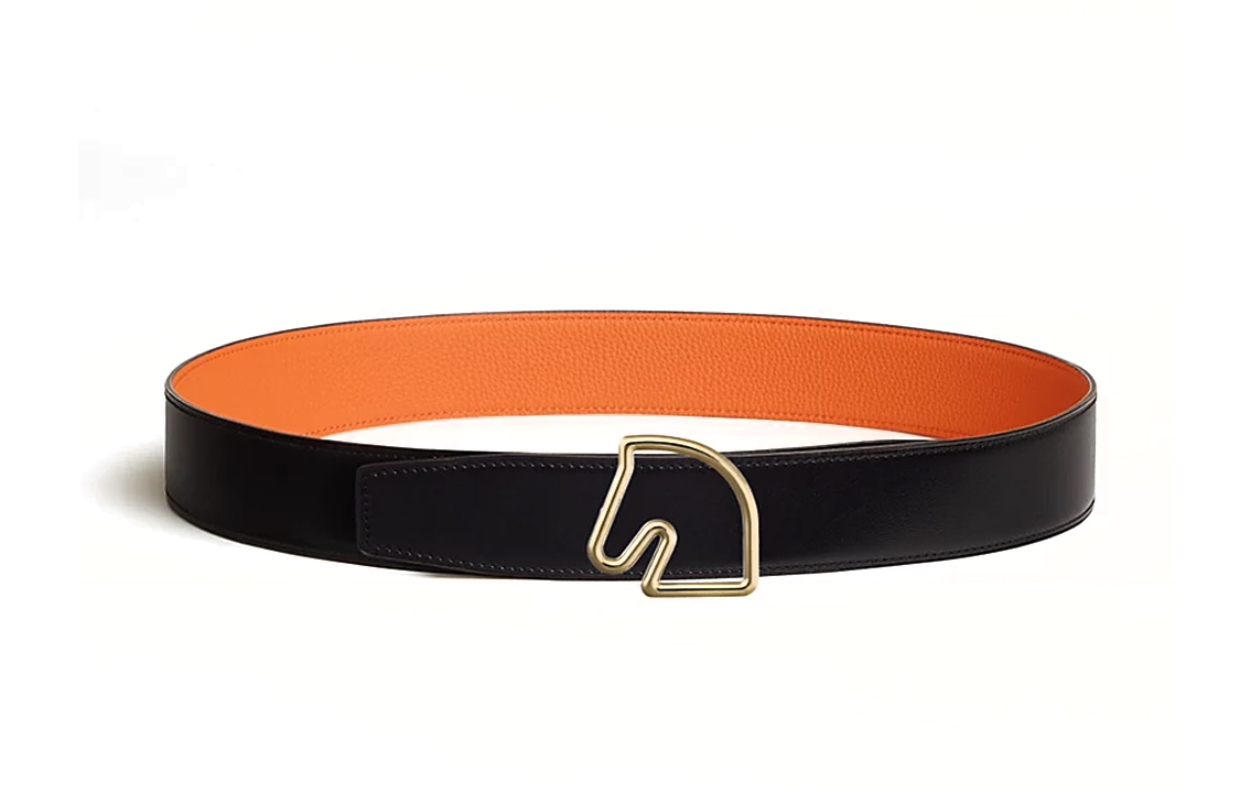 Order HERMES Tete de Cheval Kepala Kuda Gesper Emas Tali Pinggang Hitam/Oren 3.8cm H081656CP2K-H077971CAAH085