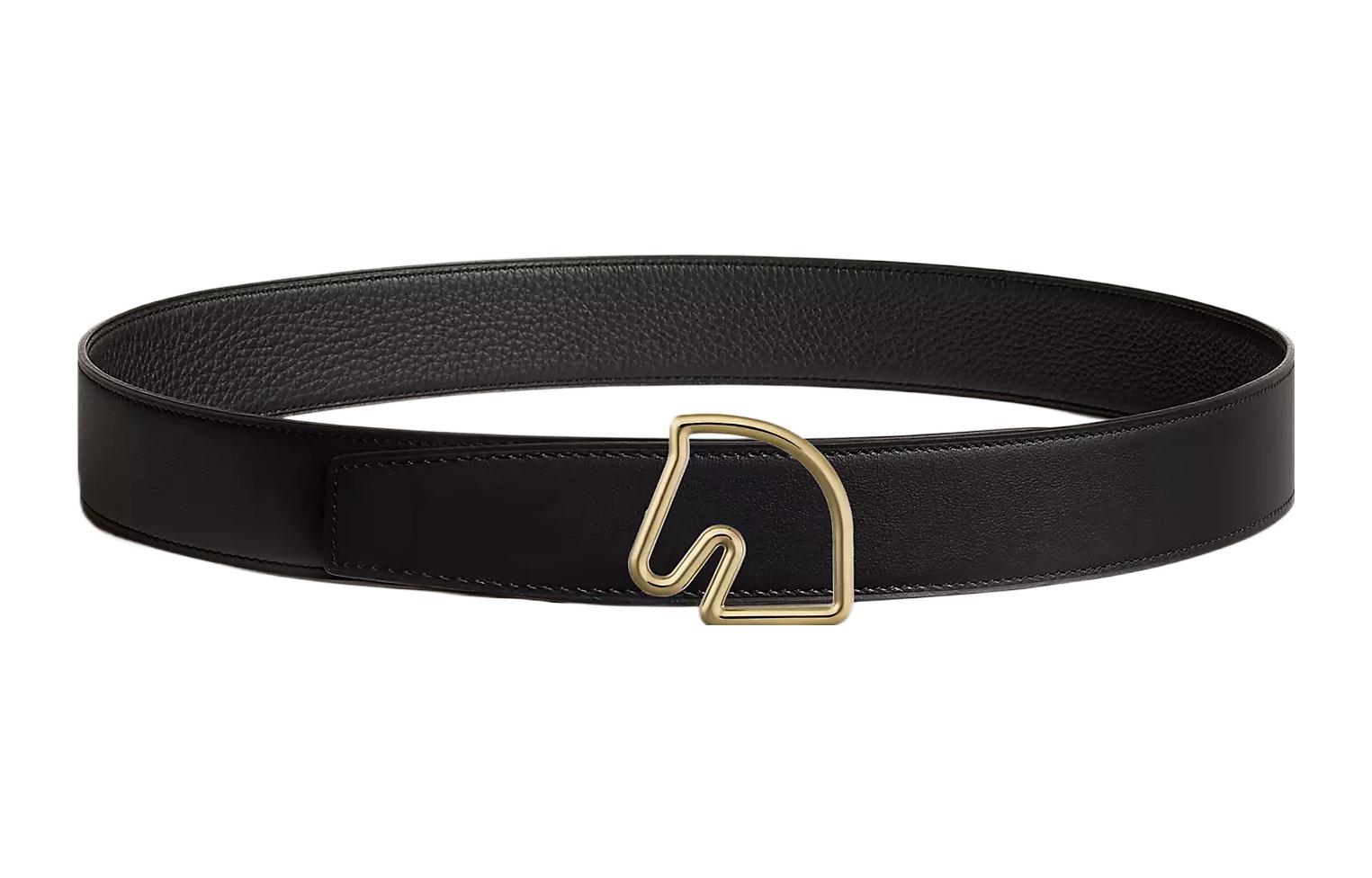HERMES Tete de Cheval Horse Head Reversible Black Leather Belt 3.8cm . H081656CP2K-H075387CAAF085