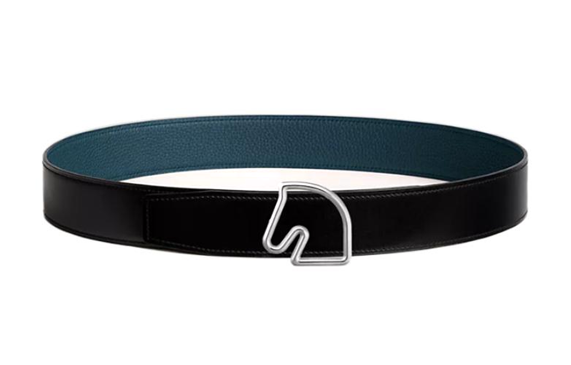 HERMES Tete de Cheval Reversible Leather Belt Black/Blue 3.8cm H081656CK05-H077971CAAE085