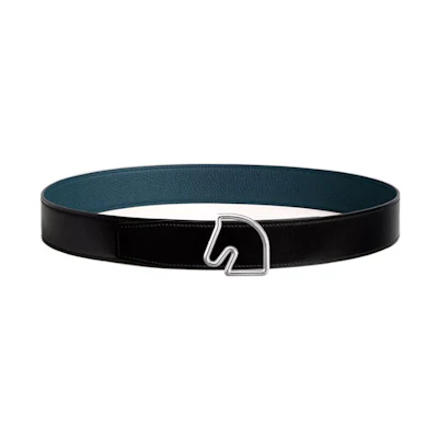 HERMES Tete de Cheval Reversible Leather Belt Black/Blue 3.8cm H081656CK05-H077971CAAE085