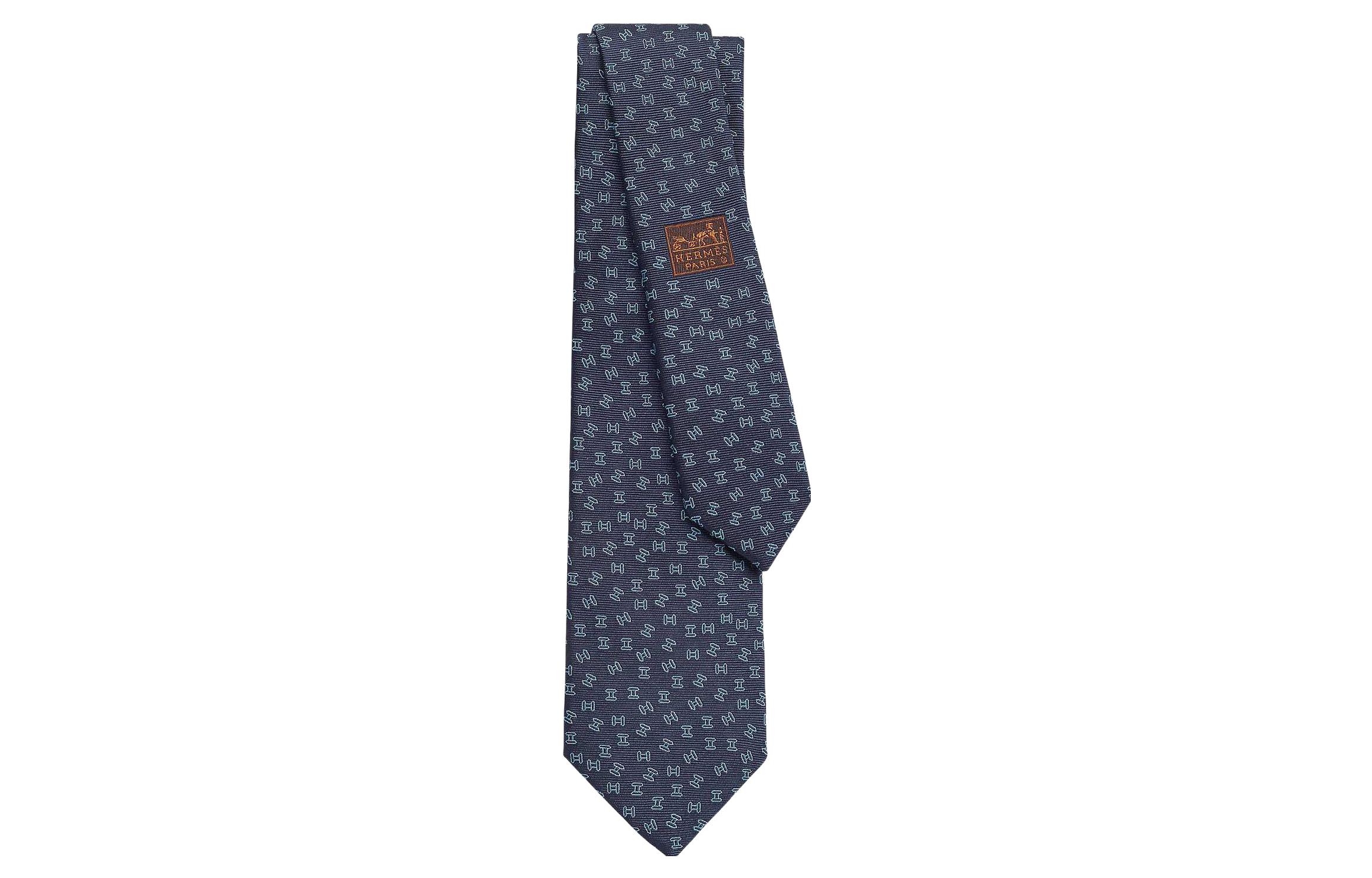HERMES Tie7 H C'est la Fete Blue Tie H339321T-02