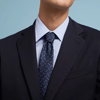 エルメス Tie7 シリーズ H ジャカードネクタイ - ブルー H339266T-01 Lookbook エルメス Tie7 シリーズ H ジャカードネクタイ - ブルー H339266T-01