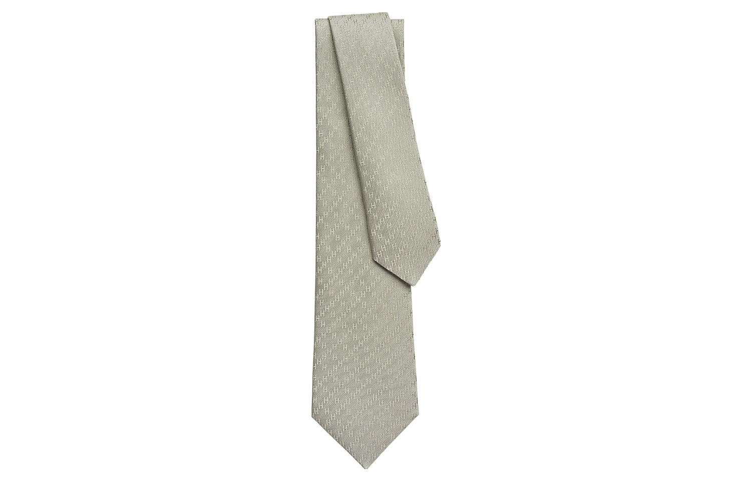 HERMES Tie 7 Jacquard H Pattern  Tie Gray Yellow. H036201T-17