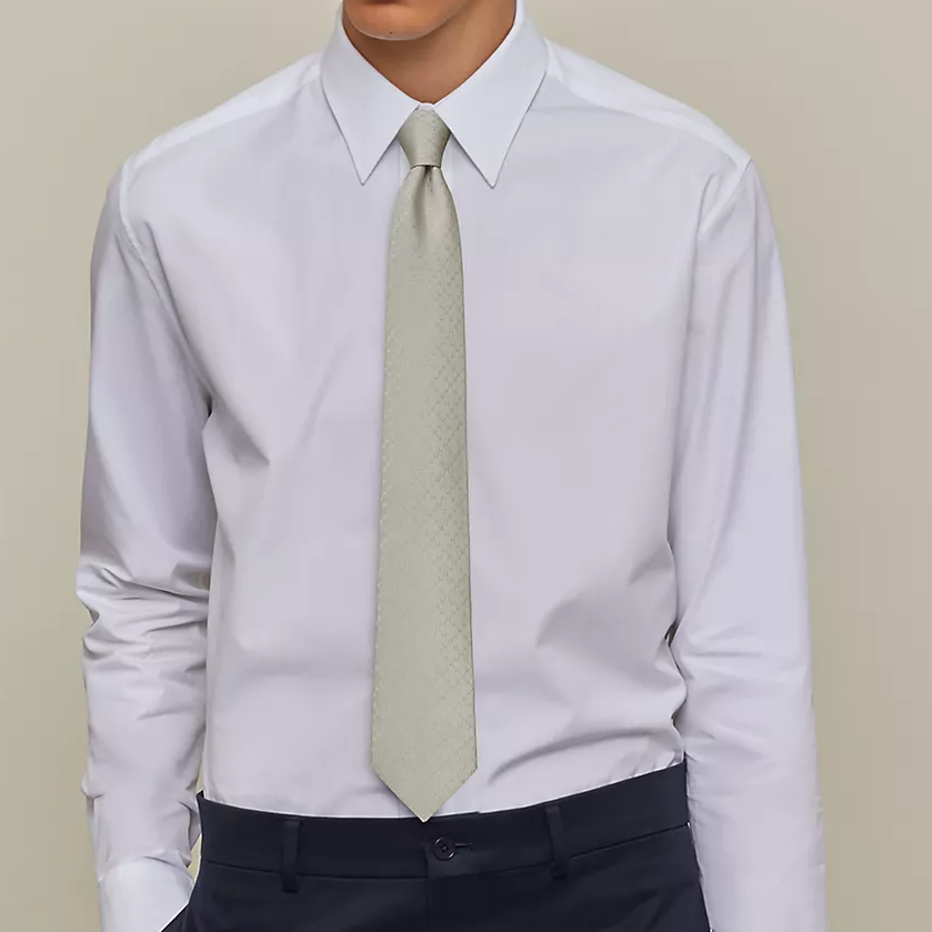 HERMES Tie 7 Jacquard H Pattern  Tie Gray Yellow. H036201T-17 圖 3