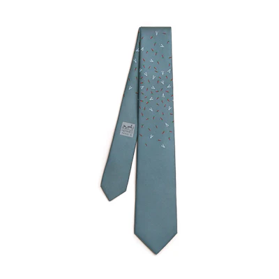 HERMES Tie 7 Rabbit Carrot Shuffle Blue Green Tie H006311T 01