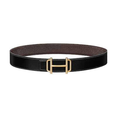 HERMES Togo Black Leather Reversible Belt with Gold Buckle 3.8cm Wide. H075370CP2K H077971CAAB100