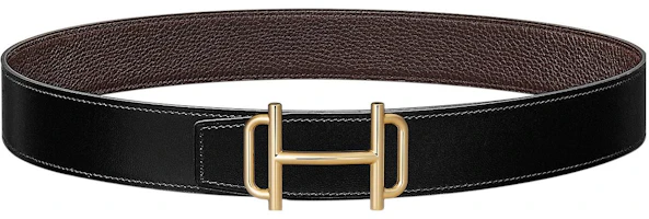 Order HERMES Togo Black Leather Reversible Belt with Gold Buckle 3.8cm Wide. H075370CP2K H077971CAAB100