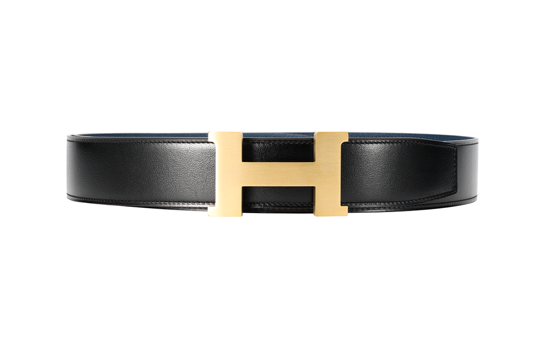 HERMES Togo  Reversible Leather Belt Black/Blue Gold Buckle 3.8cm H704562CUZ3 H077971CAAE