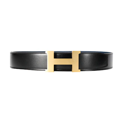 HERMES Togo Reversible Leather Belt Black/Blue Gold Buckle 3.8cm H704562CUZ3 H077971CAAE