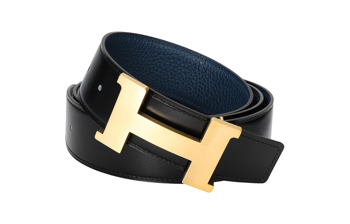 Shop 에르메스 토고 리버서블 레더 벨트 블랙/블루 골드 버클 3.8cm H704562CUZ3 H077971CAAE