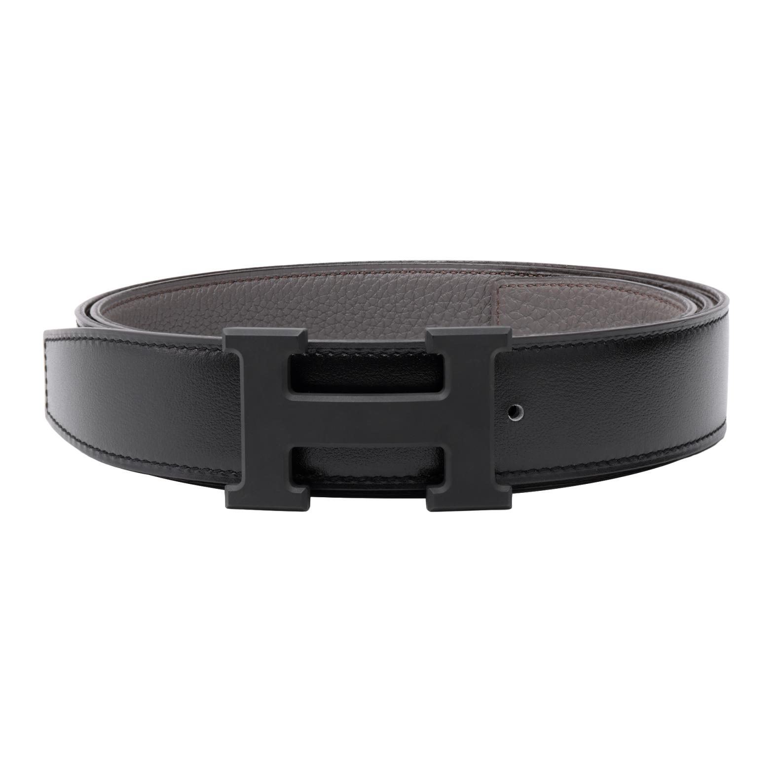 Order HERMES Tali Pinggang Kulit Togo Hitam/Etoupe Reversible 3.2cm H080029CY89+H073967CAAC