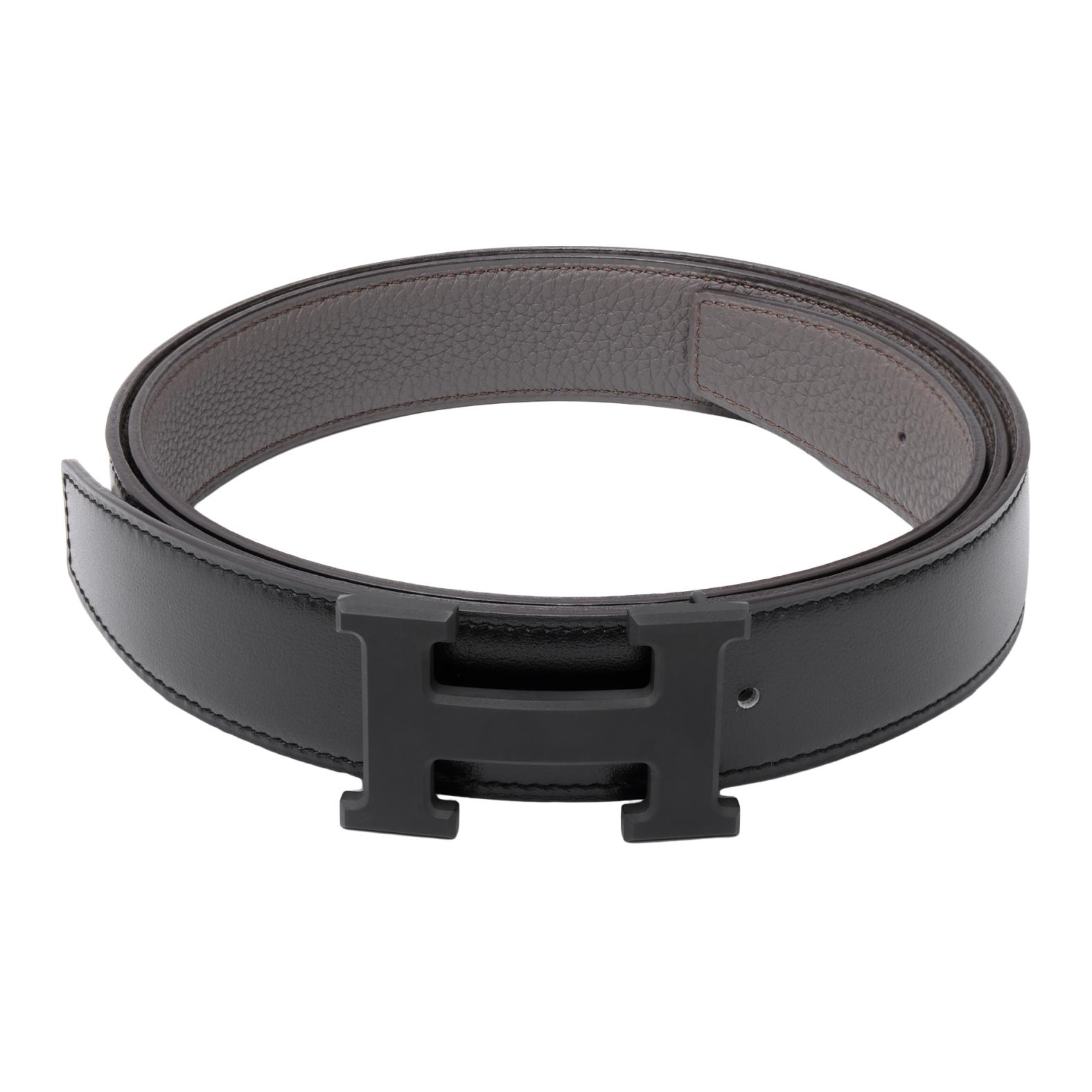 Lookbook HERMES Tali Pinggang Kulit Togo Hitam/Etoupe Reversible 3.2cm H080029CY89+H073967CAAC