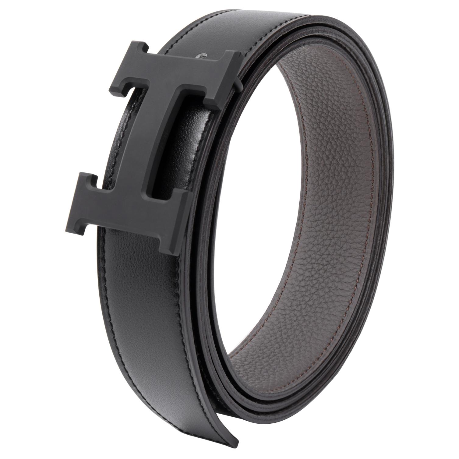 Shop HERMES Tali Pinggang Kulit Togo Hitam/Etoupe Reversible 3.2cm H080029CY89+H073967CAAC