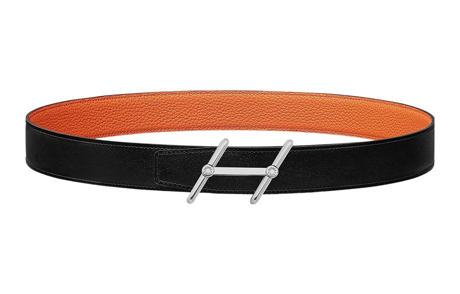 HERMES Togo Black Leather Belt for Men with Smooth Buckle, 3.2cm Width. H010497UJJ4-H073967CAAE100
