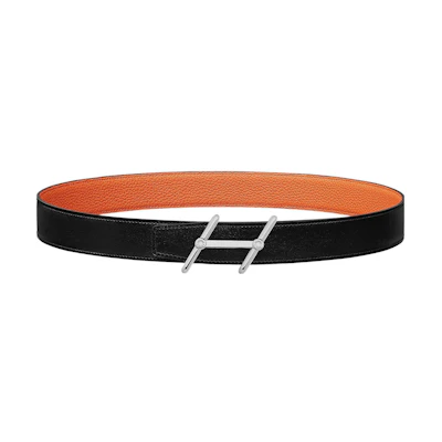 HERMES Togo Black Leather Belt for Men with Smooth Buckle, 3.2cm Width. H010497UJJ4-H073967CAAE100