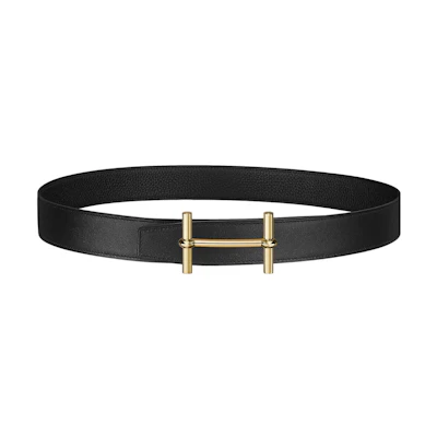 HERMES Togo Black Leather Belt with Gold Buckle for Men, 3.2cm Wide. H077931CP2K-H073996CAAF090