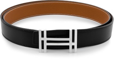 HERMES Togo Calfskin Dual-Sided Belt Silver Buckle Black/Gold 3.2cm H066050CK05-H073967CAAA HERMES Togo Calfskin Dual-Sided Belt Silver Buckle Black/Gold 3.2cm H066050CK05-H073967CAAA