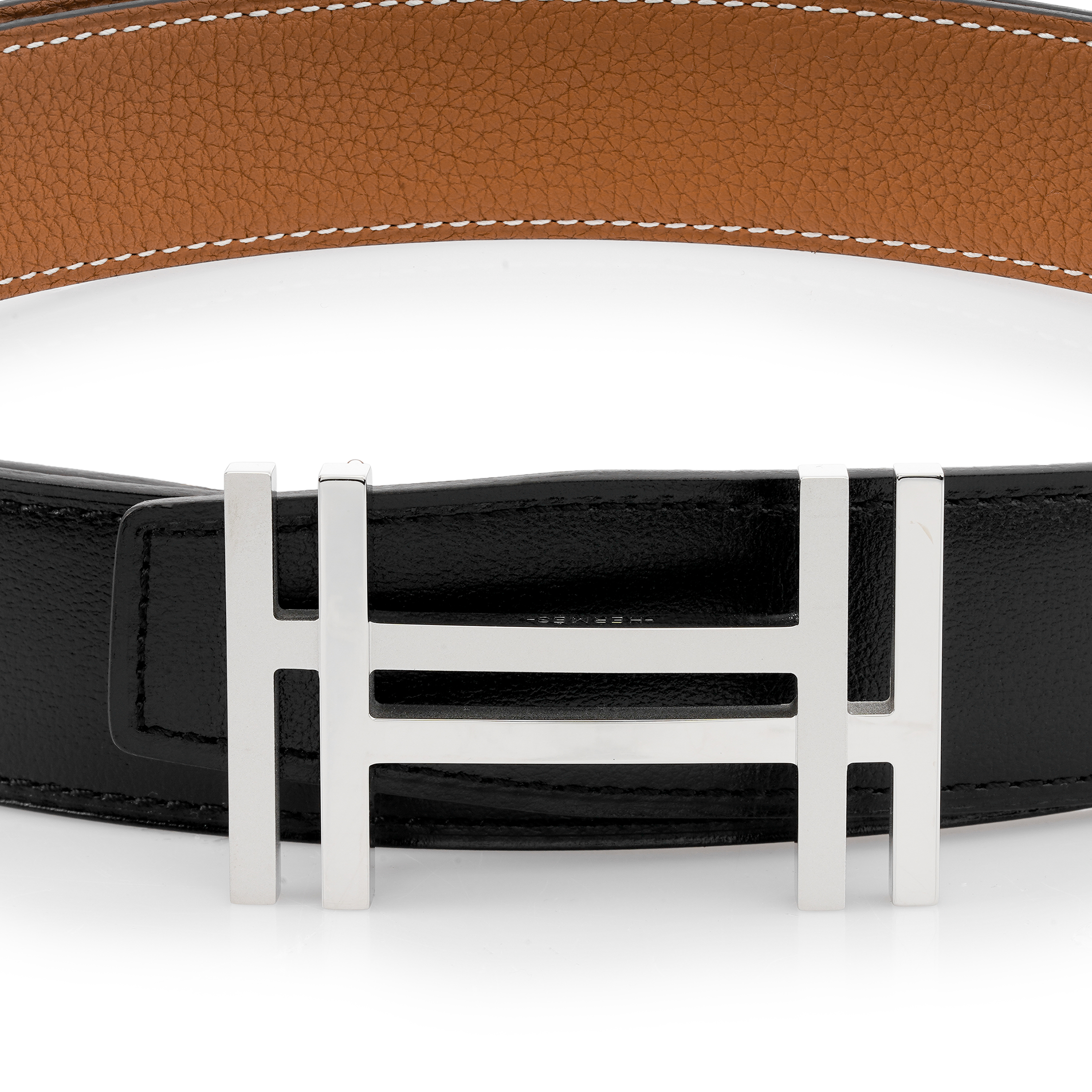 HERMES Togo Calfskin Dual-Sided Belt Silver Buckle Black/Gold 3.2cm H066050CK05-H073967CAAA 圖 3