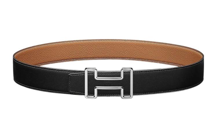 HERMES Togo Calfskin Reversible Leather Belt Black/Gold 3.8cm  Silver Buckle H077935CK05-H075387CAAA